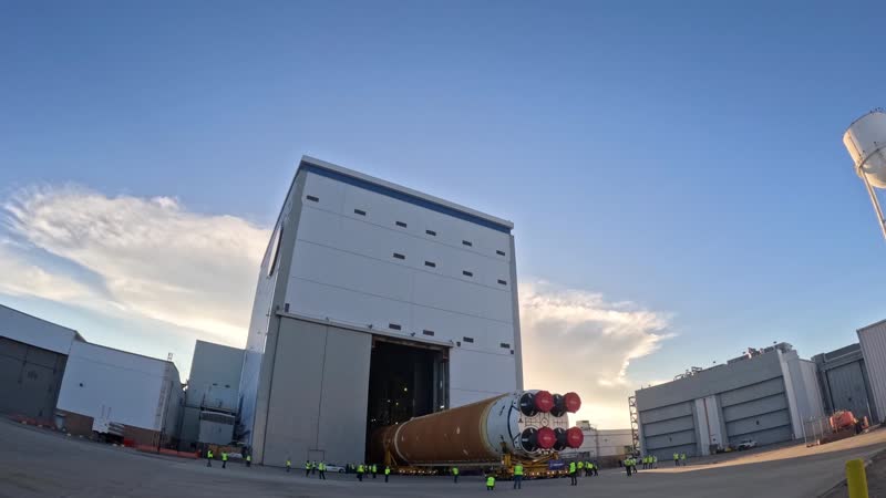 Core Stage for Artemis II Rocket Moved to Pegasus Barge for Departure to Kennedy Space Center